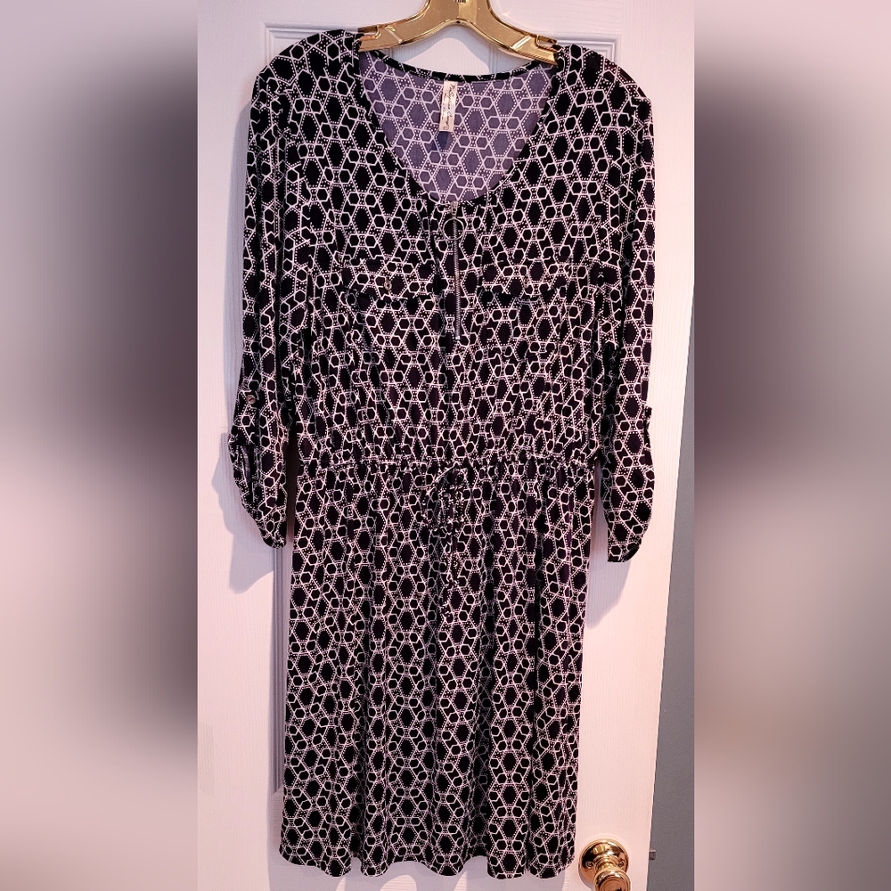 Dark Blue and White Print Dress
